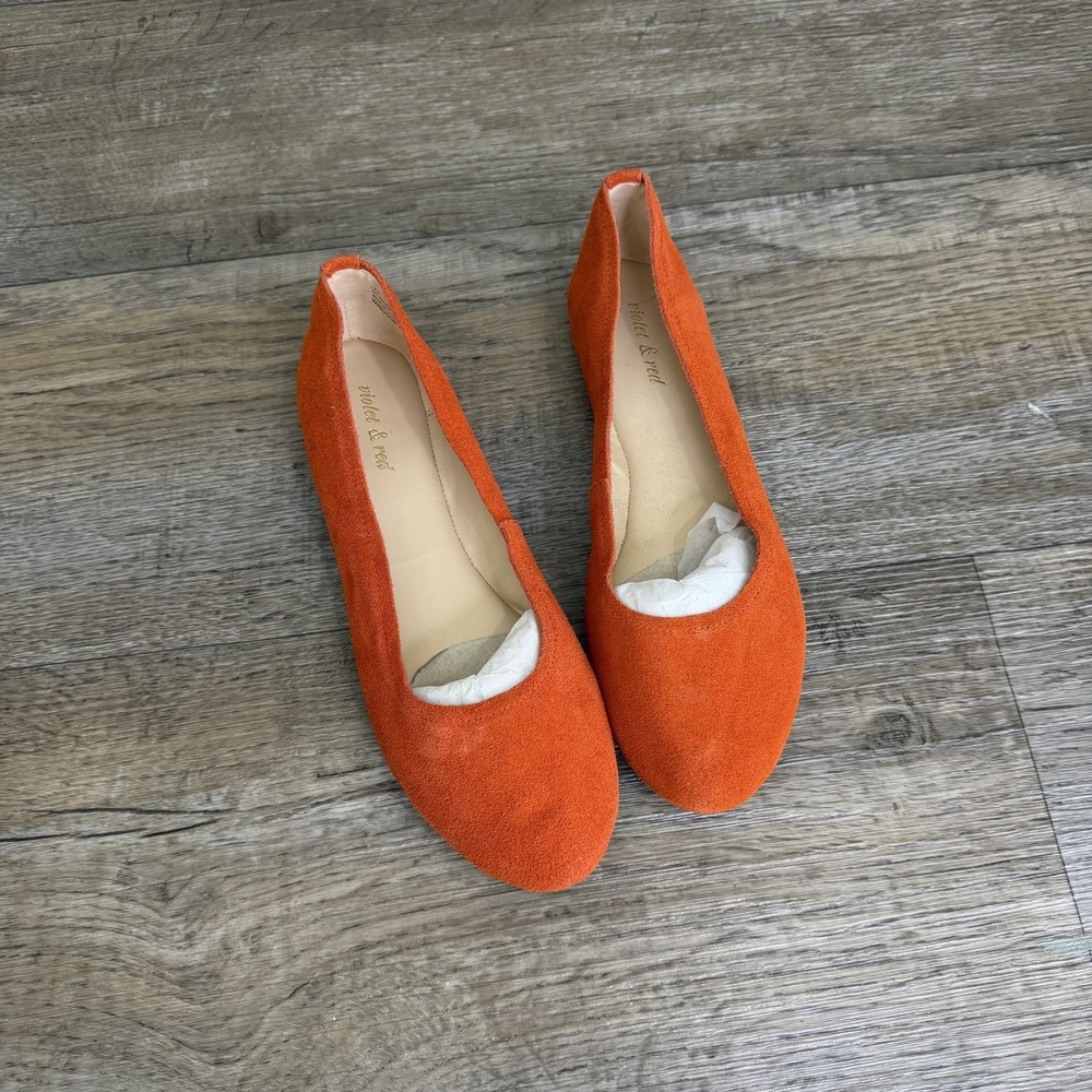 Violet and Red Ballet Flat Shoes Womens Size 8 Orange Suede Leather Slip On